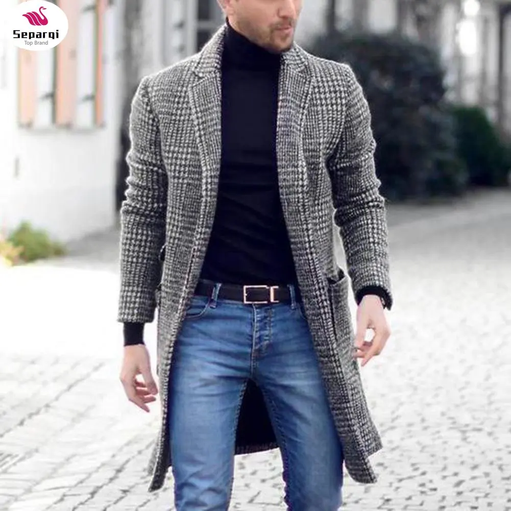 

Высококачественное новое осенне-зимнее теплое мужское Ретро модное эксклюзивное однобортное пальто длинное шерстяное Пальто Повседневное деловое пальто