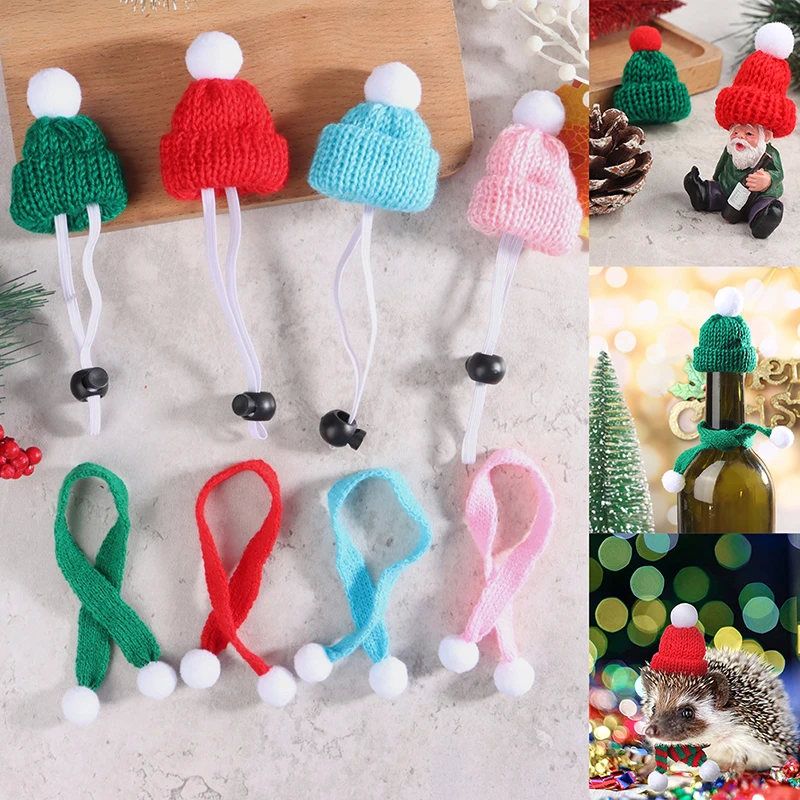 

1Set Mini Beanies Cap Hat Scarf Doll Headwear Dollhouse Accessory Christmas New Year Home Scene Decor Wine Bottle Cover Dress Up