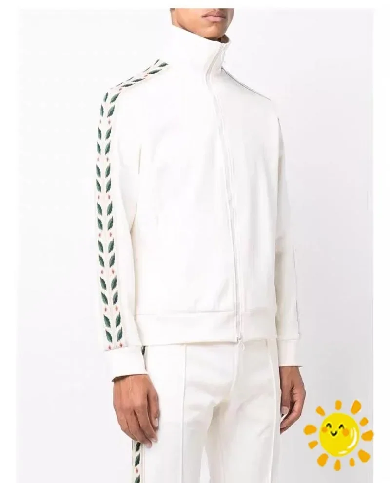 

24SS New High Street Zipper Embroidered Ribbon Casablanca Jacket for Women Men Heavy Fabric Coat Casual Oversize Coat