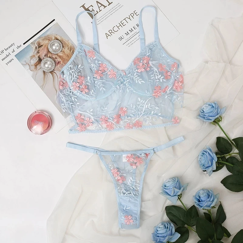 Sensual Lingerie Woman Floral Bra Set Erotic Lingerie Set Woman 2 Pieces Sexy Lace Women's Underwear Set Brief Sets bra sets