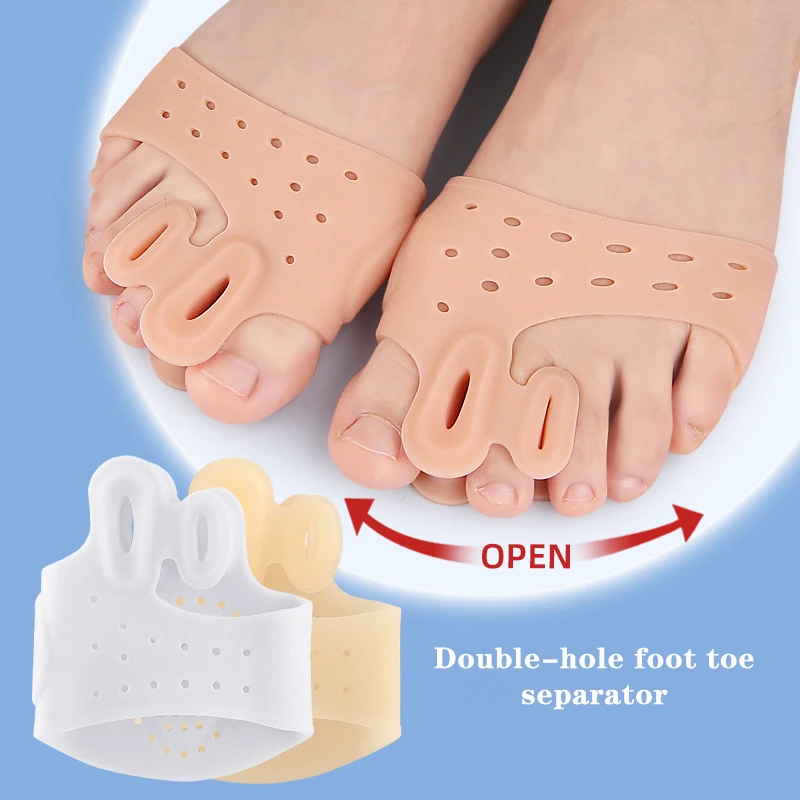 

1Pair Metatarsal Pads Gel Toe Separators Double Hole To Prevent Thumb Inversion Thickened Shock Absorption Orthodontic Set
