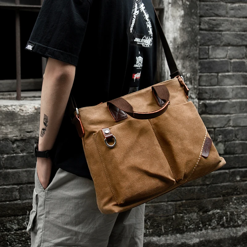 Mala de Couro Lavável para Homens Mala de Viagem Bolsala do Ombro do Mensageiro Bolsa Casual Grande Bolsas para Laptop de Negócios - Imagem 4