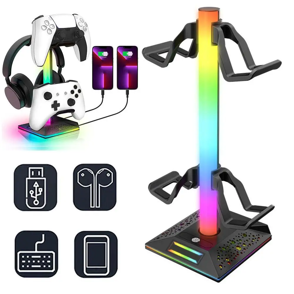 

1 Pcs RGB Headphone Stand RGB Illuminated Desktop Game Handle Console Interface Ambient Light Bracket Desk 3.5mm Bracket HU G0Q5