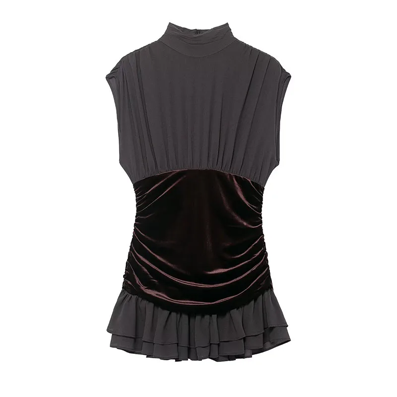 Women's Fashion Velvet Splicing Short Dress Spring Summer New Sleeveless Mini Dresses For Women Slim Night Party Dresses