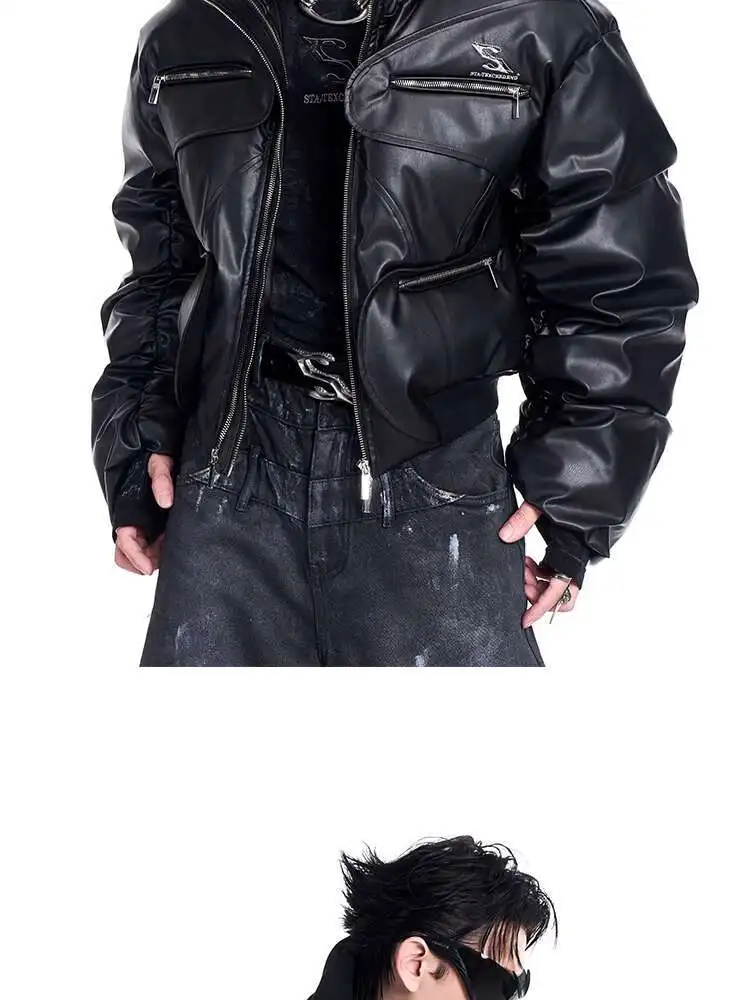 LUZHEN Original Double Zipper Design Thicken Warm Bread Padded Coat Men's 2025 New Solid Color Motorcycles Leather Jacket JY3050