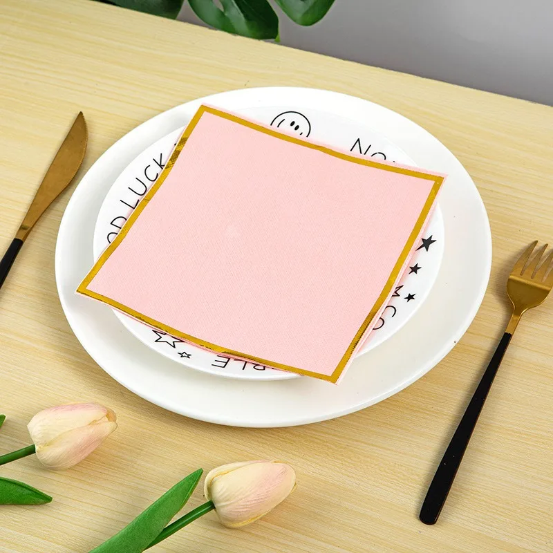 33x33cm Gold Plated Solid Color Table Dinner Tissue Napkin Paper 20Pcs/Pack Theme Party Restaurant Decoration paper napkins