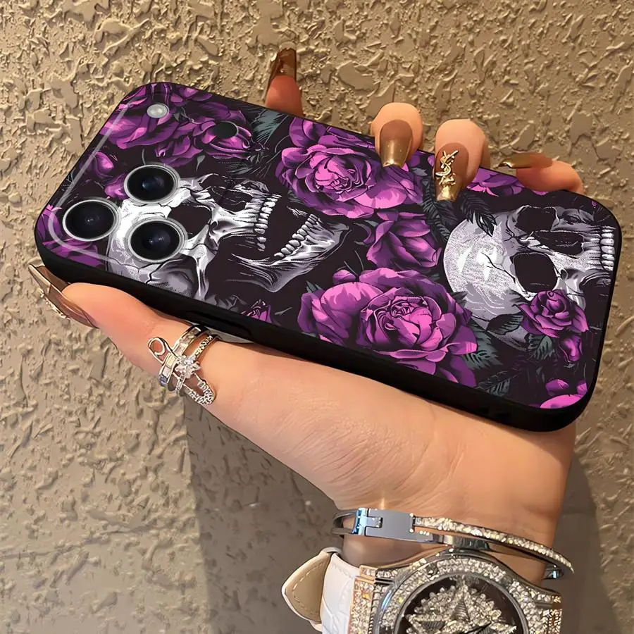 Skull and Purple Roses Art Phone Cover Case