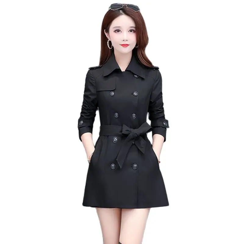 

Button Windbreaker Womens Long Section 2023 Autumn And Winter New Korean Fashion Waist Slimming Loose Coat Belt Coat Female Tide