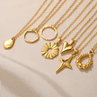 Stainless Steel Pendant Necklace For Women 18K Gold Color Chain Jewelry Fashion Cute Sun Round Necklaces Gift New Free Shipping - Image 2