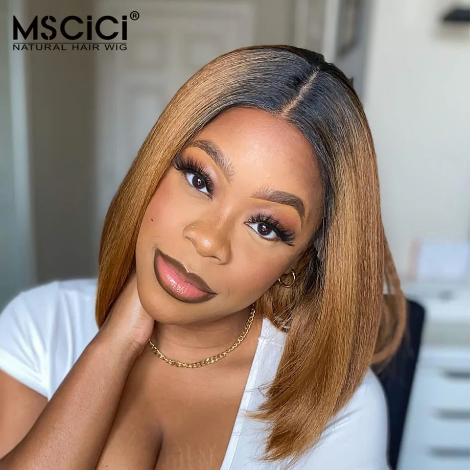 

Ombre Brown Lace Front Wig Human Hair 13x4 Lace Front Short Bob Wig Straight 4x4 Lace Closure Wig 13x6 HD Lace Wigs Wear And Go