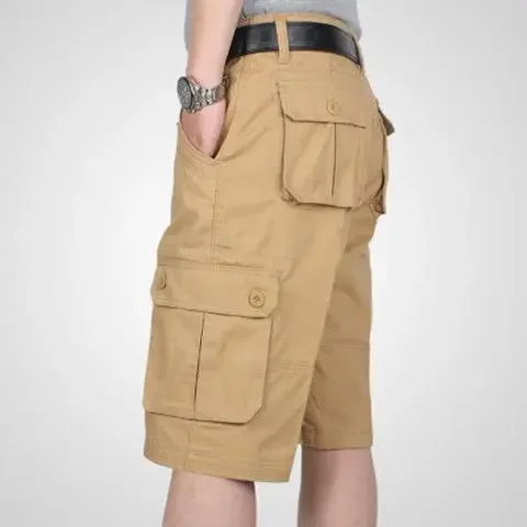 thumbnail image 1 of Pantalones cortos cargo para hombre, holgados, anchos, con botones, para hombre, con múltiples bolsillos, nuevos, de algodón, ropa pesada, pantalones cortos, cómodos, Y2k, 1 of 5