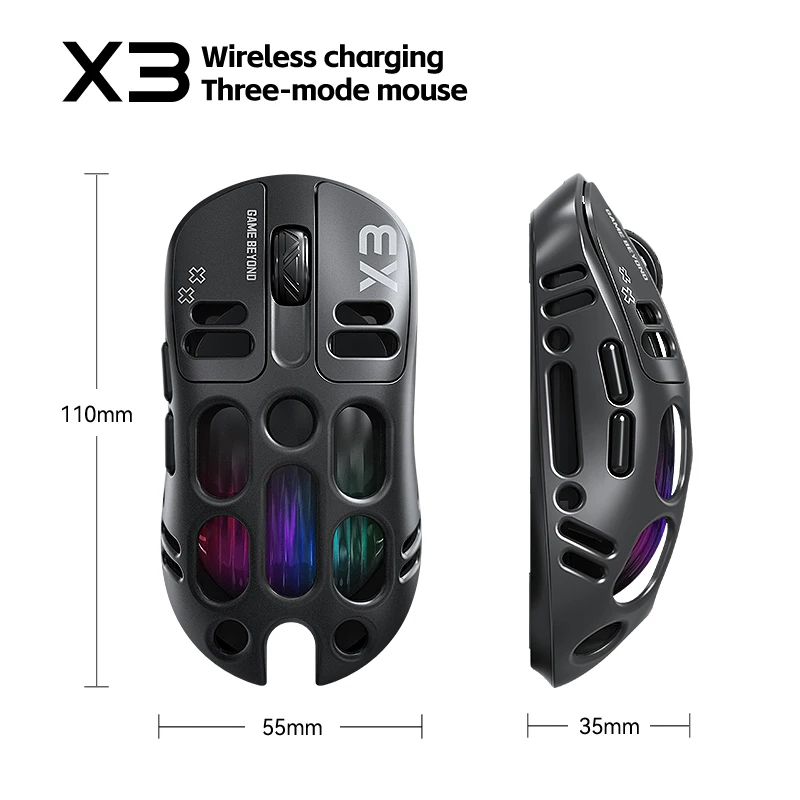 2026 Hollow-out Design Lightweight Computer Game Accessories 3-Mode Bluetooth Wireless Mouse Laptop Rechargeable RGB Backlight