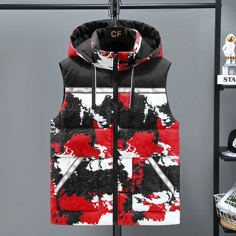 Podzimní zimní vesta Pánská maskovací móda s kapucí a límcem, větrovka, silná teplá vesta Plus Asijská velikost 7XL 8XL Vesta pro muže_voghion.com