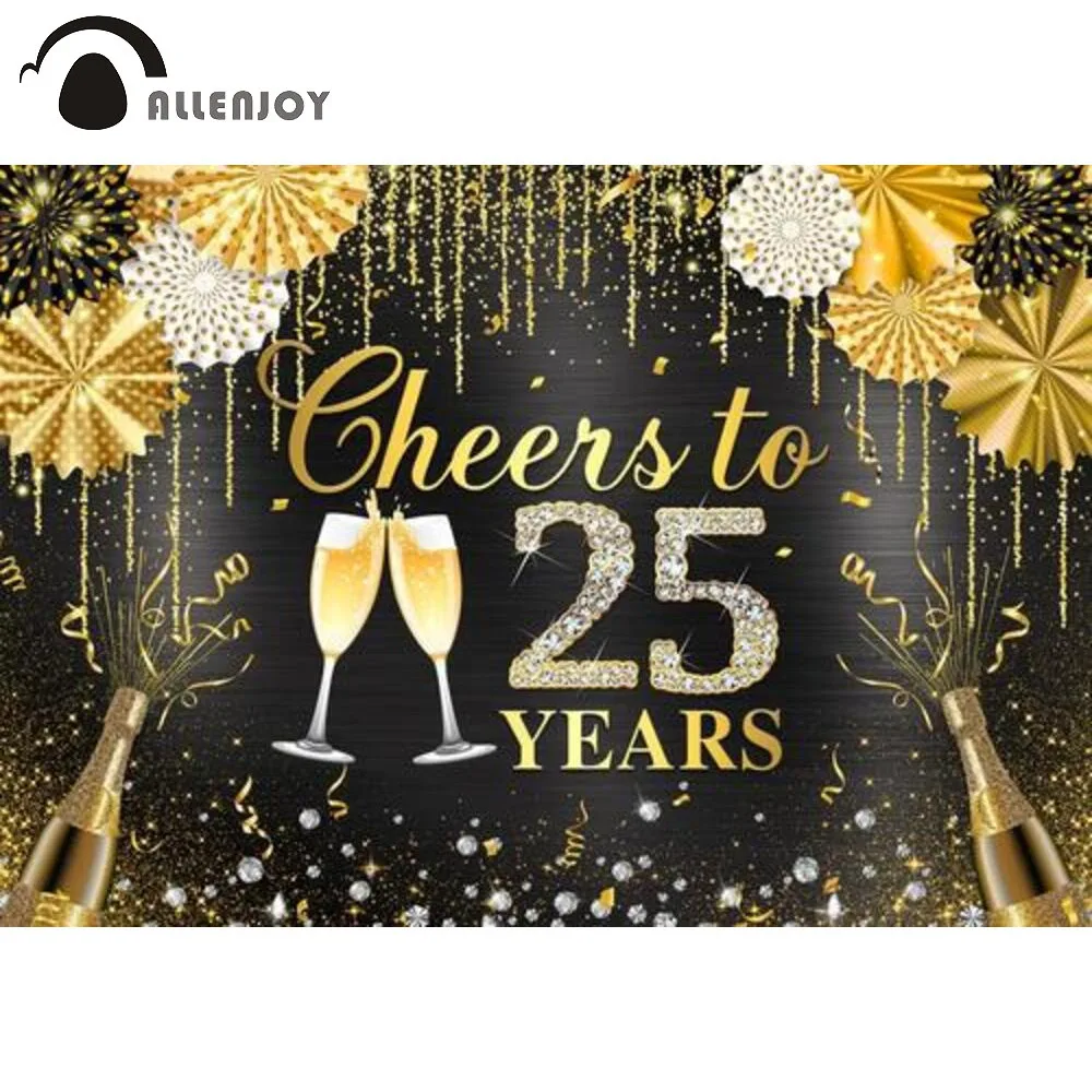 

Allenjoy Золотой блестящий фон для дня рождения от 25 лет бумажный веер Свадебный юбилей, вечеринка, украшение для баннеров фото стенд