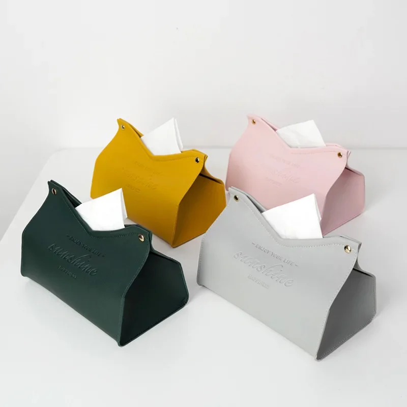 PU Leather Tissue Box Cover V Shape Opening Toilet Paper Dispenser Holder for Car Home Living Room Bedroom Office Decor