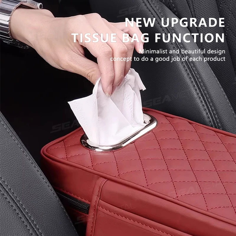 Thick Car Armrest Cushion with Storage Bag and Tissue Holder