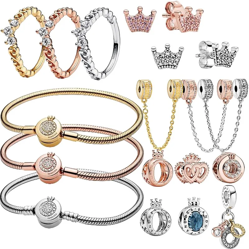 2024 Top Selling Silver 925 Crown Charm Beads Suitable for Pandora Original Bracelets DIY Handmade Women's Jewelry pendant silicone mould crown leaf earring mould for craft diy charm necklace and keychain crystal epoxy jewelry making