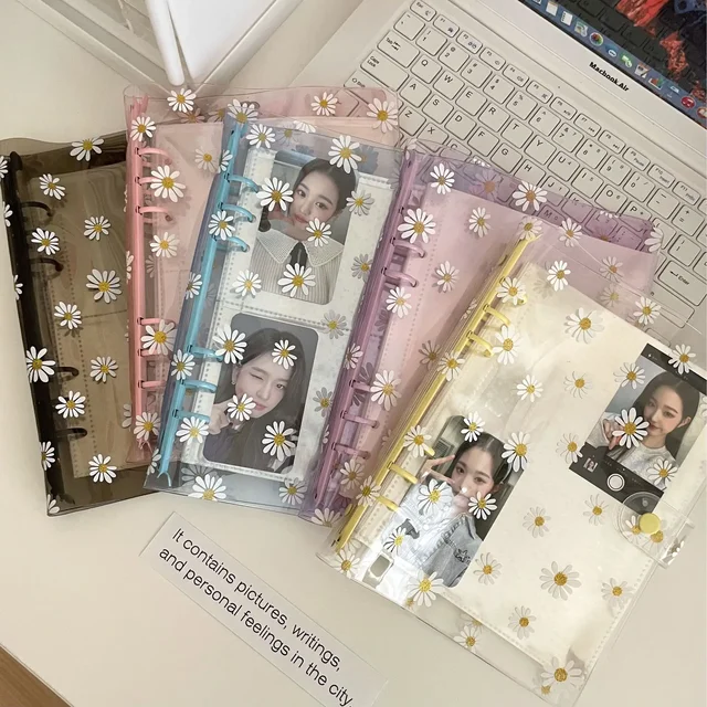 Classeur Transparent Daisy A5 Kpop, organisateur d'album Photo, carte photo, couverture de livre de collection avec 6 anneaux, Journal intime, fournitures scolaires 1