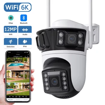 12MP 6K HD 3 Lens Outdoor Camarade Seguridad Wifi 6MP Triple Camera System AI Human Detection WiFi iCsee App CCTV Waterproof 1