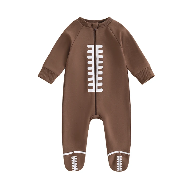 Baby Boys Girls Jumpsuits Long Sleeve Round Neck Rompers Newborn Football Outfit