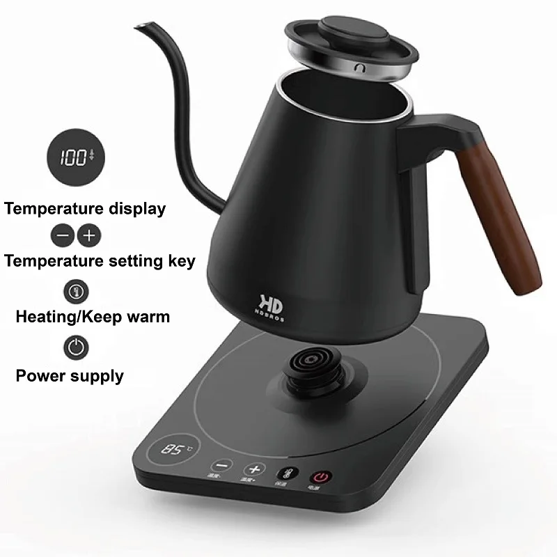 800ml Electric Hand Punch Gooseneck Coffee Pot Home Electric Kettle Office 304 Stainless Steel Teapot Temperature Control Kettle 6