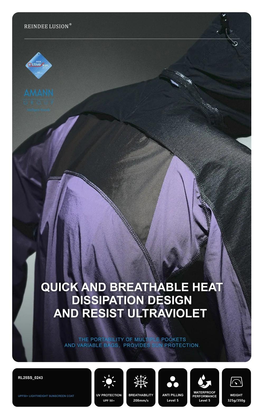 Reindee Lusion 25s UPF50+ Lightweight sunscreen jacket 3d loose design mesh splicing vent foldable techwear gorpcore
