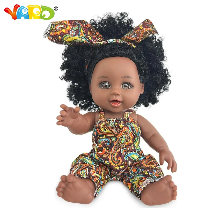 Black Baby Doll 10 inch American African Black Girl Doll with Dress Realistic Reborn Baby Doll For Kids Silicone Small Toys Gift