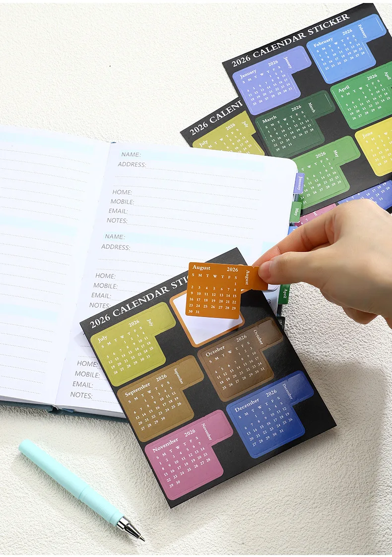 2026 Calendar Stickers Schedule Agenda Notebook Label Tags DIY Colorful Index Stickers Adhesive Journal Planner Index Bookmarks