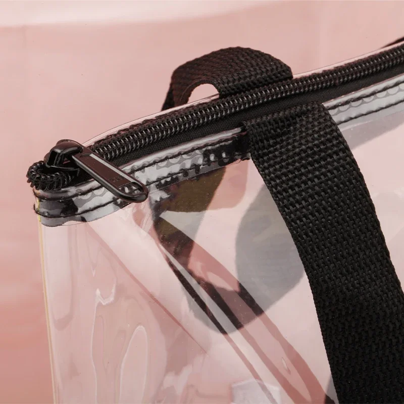 Clear PVC Transparent Tote Bag For Women Large Capacity With Zipper Handles Portable Stationery Storage Bag Shopping Handbag