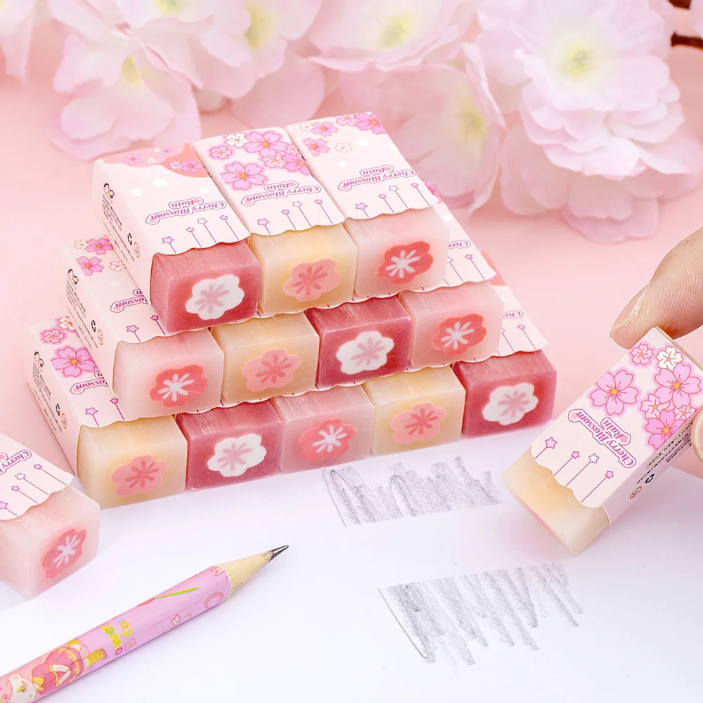 Pink Girly Cherry Blossom Erasers, Creative Low-Debris No-Residue Sandwich Erasers, Elementary Student Stationery Gift Erasers - 2