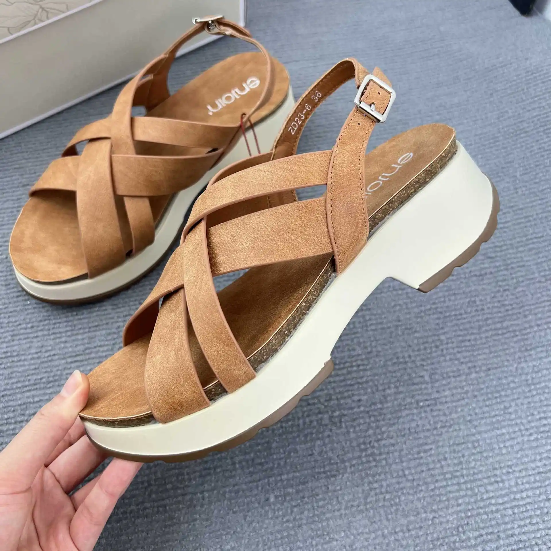 

Comfort Shoes for Women Roman Sandals Large Size Block Heels Suit Female Beige Cross Open Toe Low Gladiator 2024 Big Chunky Blac