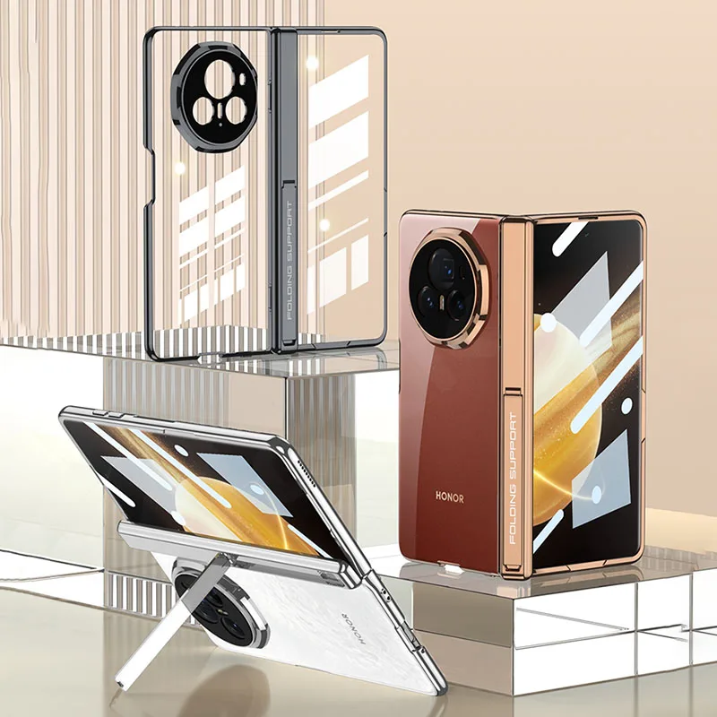 Magnetic Hinge Stand Plating Clear Case for Honor Magic v3 Outer Screen Glass Pr