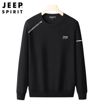 JEEP SPIRIT 패션 도시 심플 남성 스웨터, 봄 및 가을 긴팔 스웨터, 남성 캐주얼 스포츠 라운드 넥 티셔츠