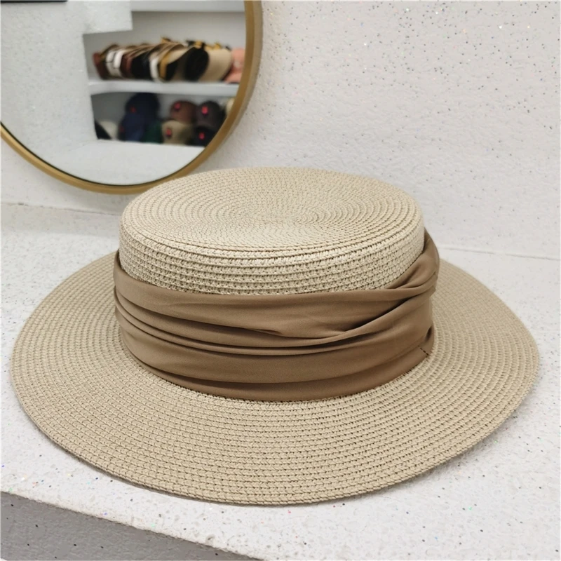 

Sun Hat Wide Brim Fashionable Beach Summer Hat for Women Flat Top Straw Hat