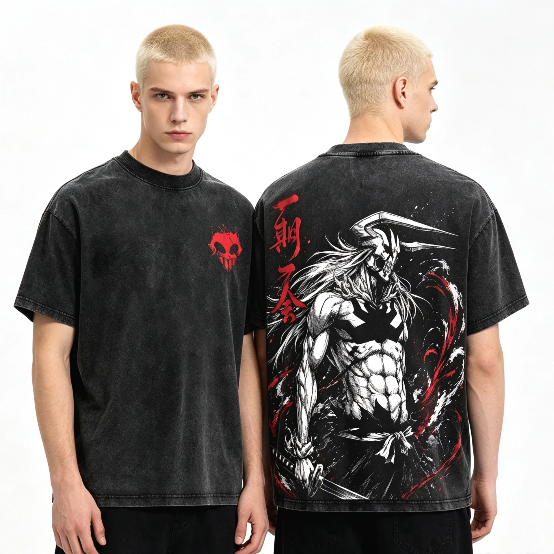 Sommer-Hot-Sale Kurosaki Ichigo BLEACH Anime T-Shirt mit Tuschemalerei-Grafikdruck, Unisex, weiche Baumwolle, O-Ausschnitt, Hip-Hop-Freizeit-T-Shirt