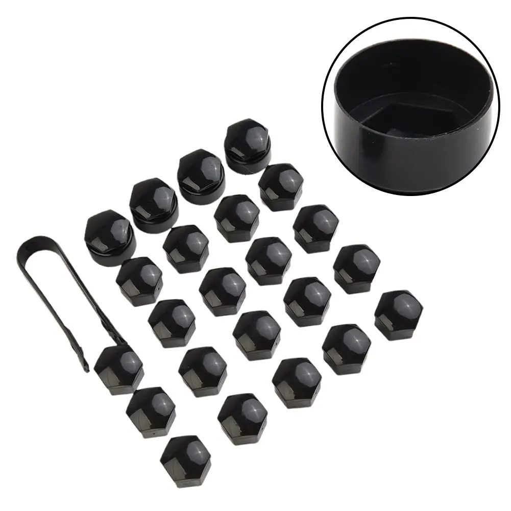 Wheel Nut Caps 24PCS 17MM Wheel Nut Bolt Trims Studs Cover Black Anti-theft Protecting Cap Screws Plugs Wheel Nut Cap Locking Parts