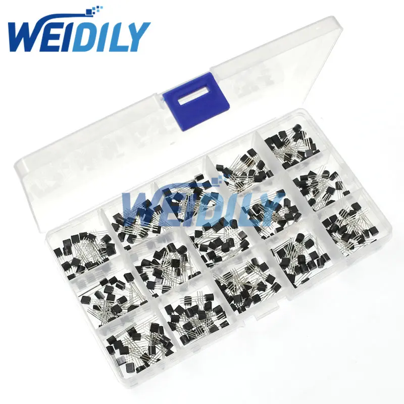 TO-92 Transistor Assorted Kit 2N2222 S9012 S9013 S9014 S8050 S8550 2N3904 2N3906 2N5401 2N5551 A42 A92 A1015 C1815 13001 300PCS