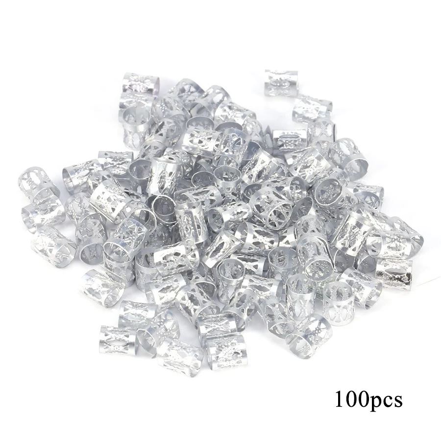 100 יחידות טבעות שיער חורקות, חרוזי נעילה לשיער, קליפסים לתפירת שיער, מנעולי שיער מתכת לתפירת שיער, קישוטים/אביזרים