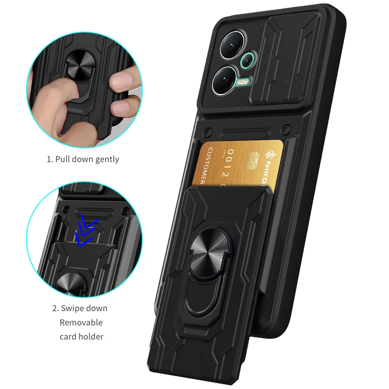 Per Xiaomi Redmi Note 12 Pro Case Card Slot Holder Custodia Per Telefono Per Redmi Note 12 Pro + Plus Slide Camera Armor Ring Cover Posteriore