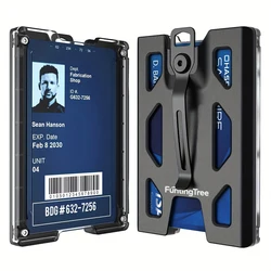 Premium Aluminum Badge and Card Holder Wallet - Sleek Design with Metal Clip and Multiple Card Capacity (Black logo)