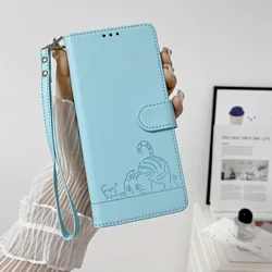 Charming Cartoon Cat Leather Wallet Phone Case with Flip Cover and Strap - Premium Protection and Style for Nokia C02 (Sky Blue)