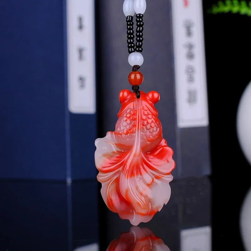 Natural Chinese Chicken Blood Red Hand Carved Goldfish Jade Pendant Fashion Boutique Jewelry Men and Women Necklace Gift