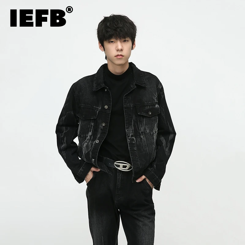 

IEFB Trend Personality Men's Denim Set Tie Dye Niche Design Advanced Denim Jeakcts Two Piece Fashion Wide Leg Baggy Jeans 9C3023