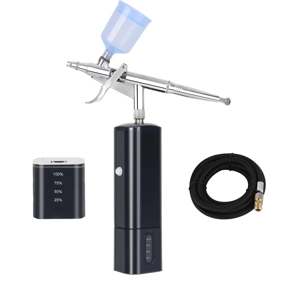 

Newest Battery Replaceable Integrated Mini Airbrush Barber Makeup Air Brush Compressor With Dual Action Gun Wireless