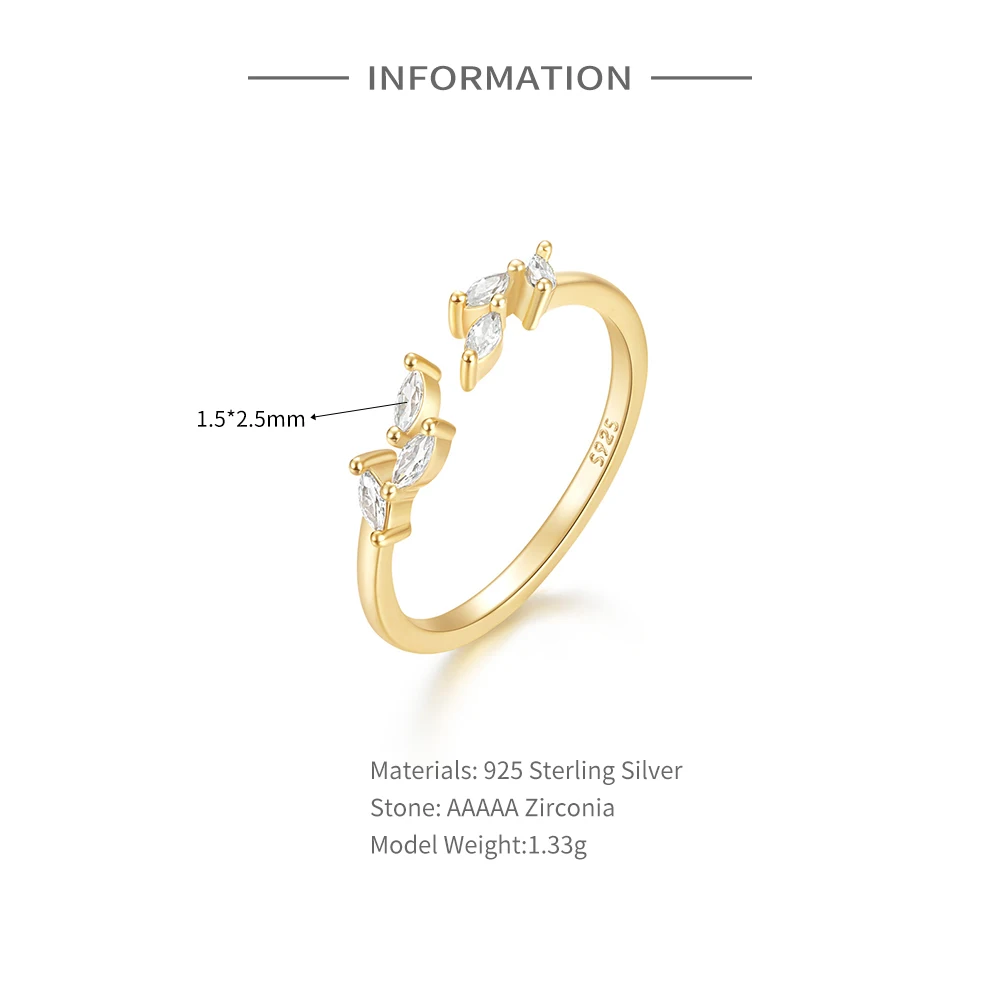CANNER 달콤한 S 단풍 반지 작은 신선한 지르콘 패션 오프닝 조절 가능한 인덱스 손가락 반지 여성 선물