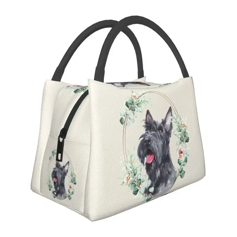 

Scottish Terrier Dog In Floral Gold Wreath Insulated Lunch Bags for Scottie Pet Lover Cooler Thermal Bento Box Camping Travel