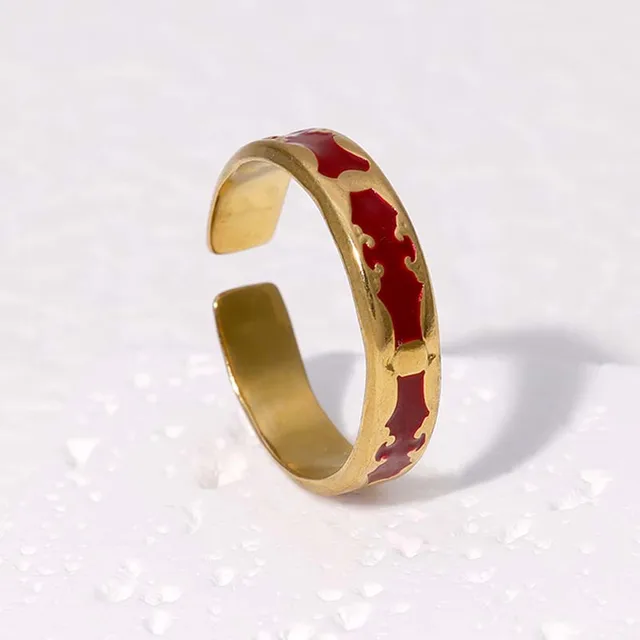 Bagues géométriques Vintage rouge goutte à goutte d'huile pour femmes, en acier inoxydable, couleur or, ouverture en cœur, bagues réglables, bijoux, nouveau 2025