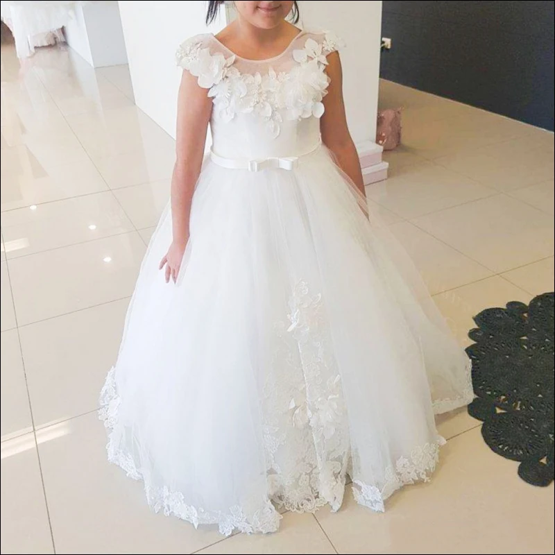 

White Lace Flower Girls Dresses For Wedding Pleated Ruffles Girls First Communion Dresses Girls Special Occasion Gown