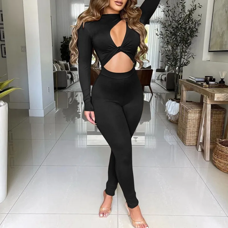 Sexy Solid Cut Out Twist Rompers Womens 