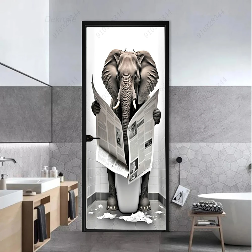 Creatieve Dierendeur Muurschildering Behang Toilet Badkamer Deur Sticker  Zelfklevende Schil En Stok Familiekamer Decoratie Posters - AliExpress, image size:1000x1000